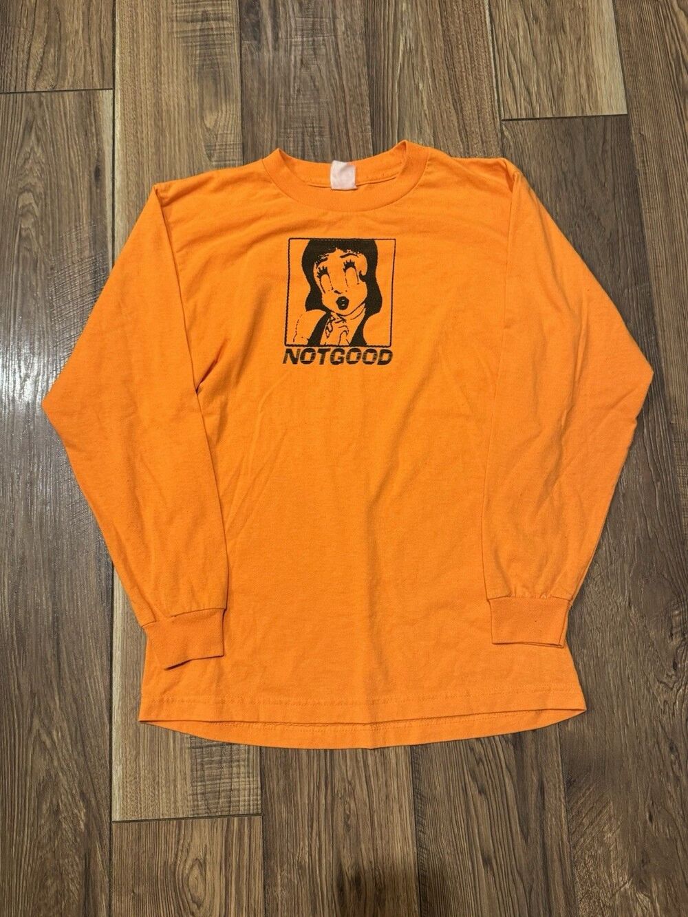 VTG 90s 2000s Orange Center Graphic Biker Skater Babe Long Sleeve T-Shirt Sz S
